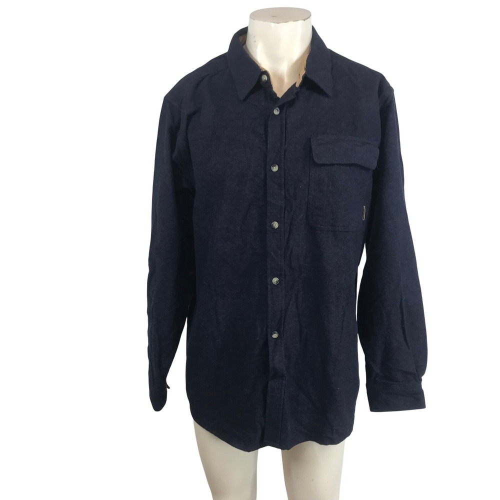 Legendary Whitetails Buck Camp Mens LG Navy Blue Flannel Button Down Shirt
